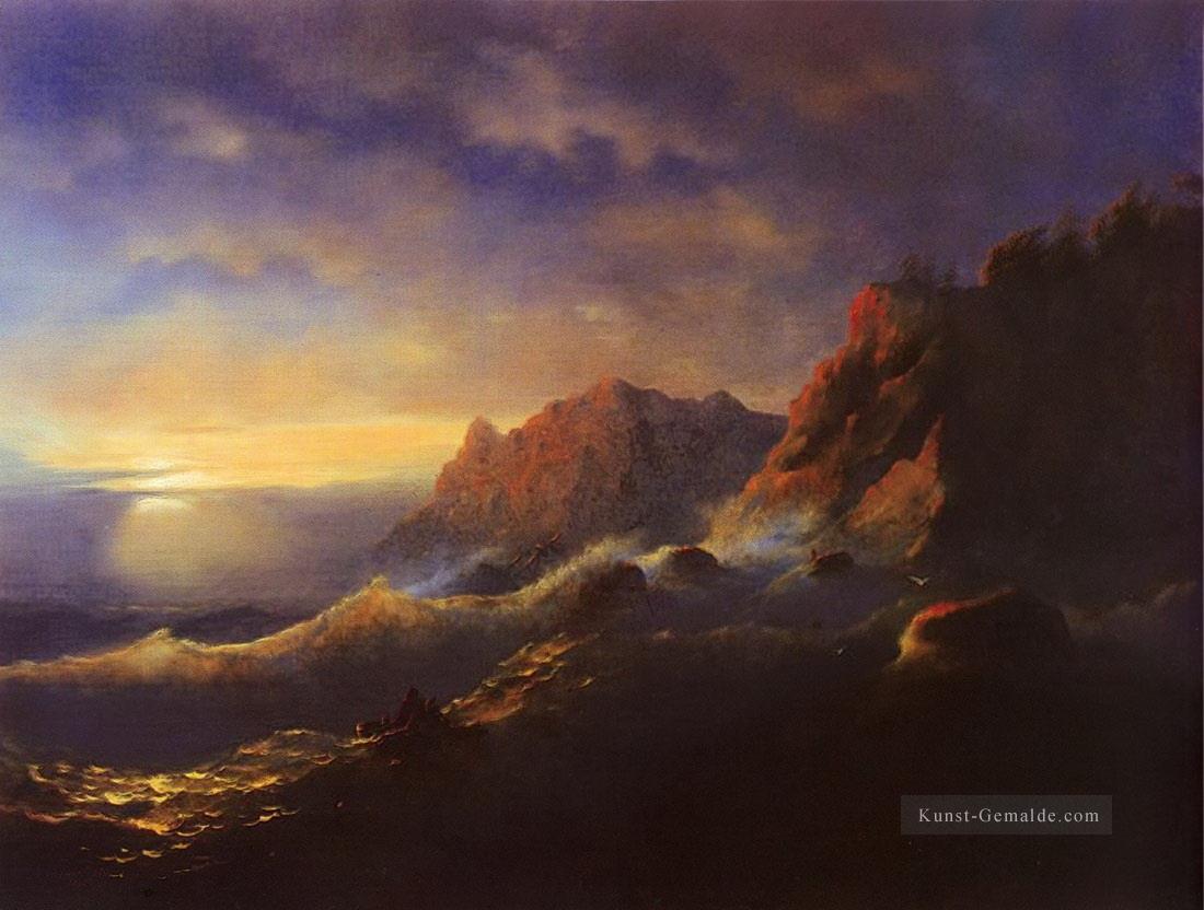 Sturm Sonnenuntergang 1856 Verspielt Ivan Aiwasowski russisch Ölgemälde